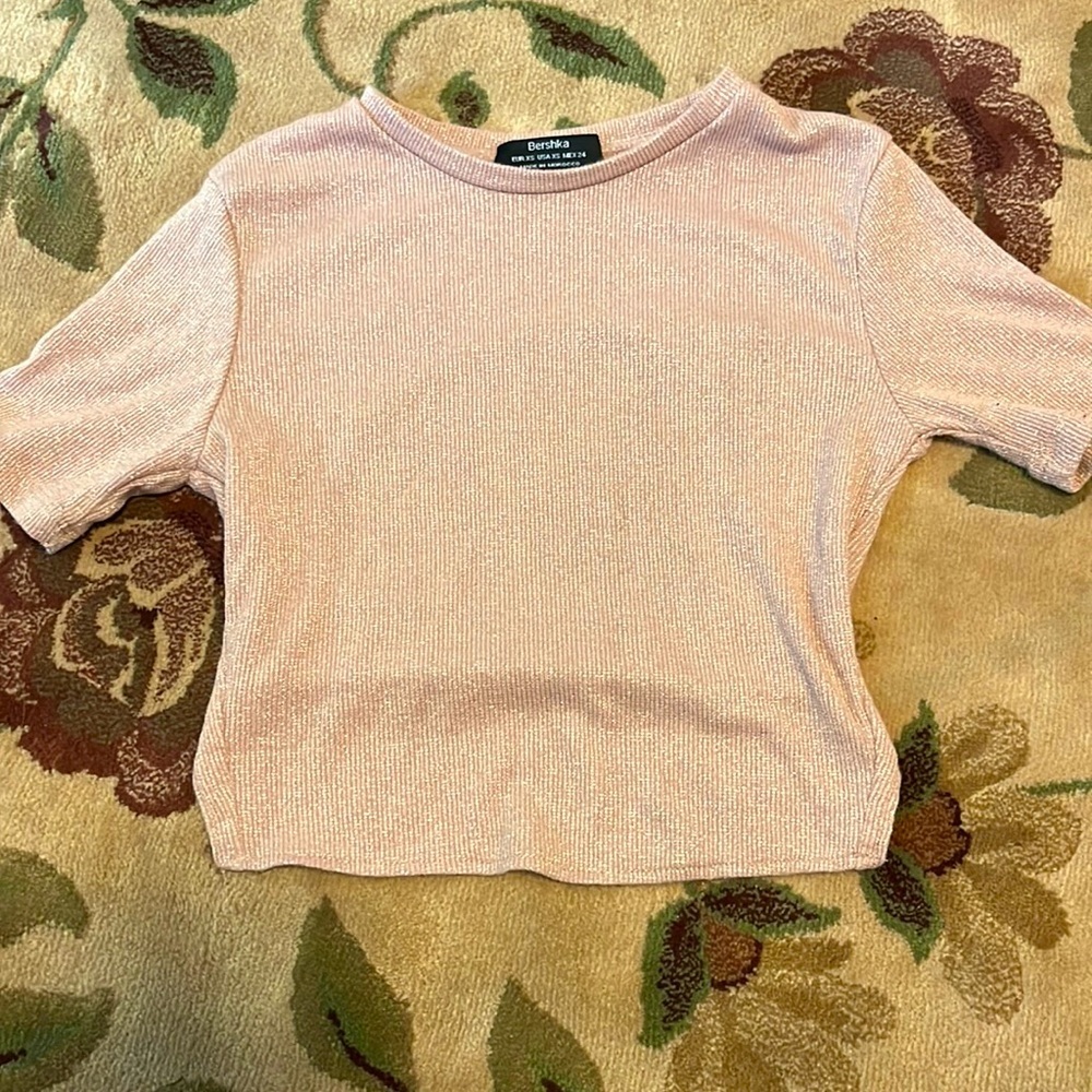 Bershka pink sparkly crop top open back